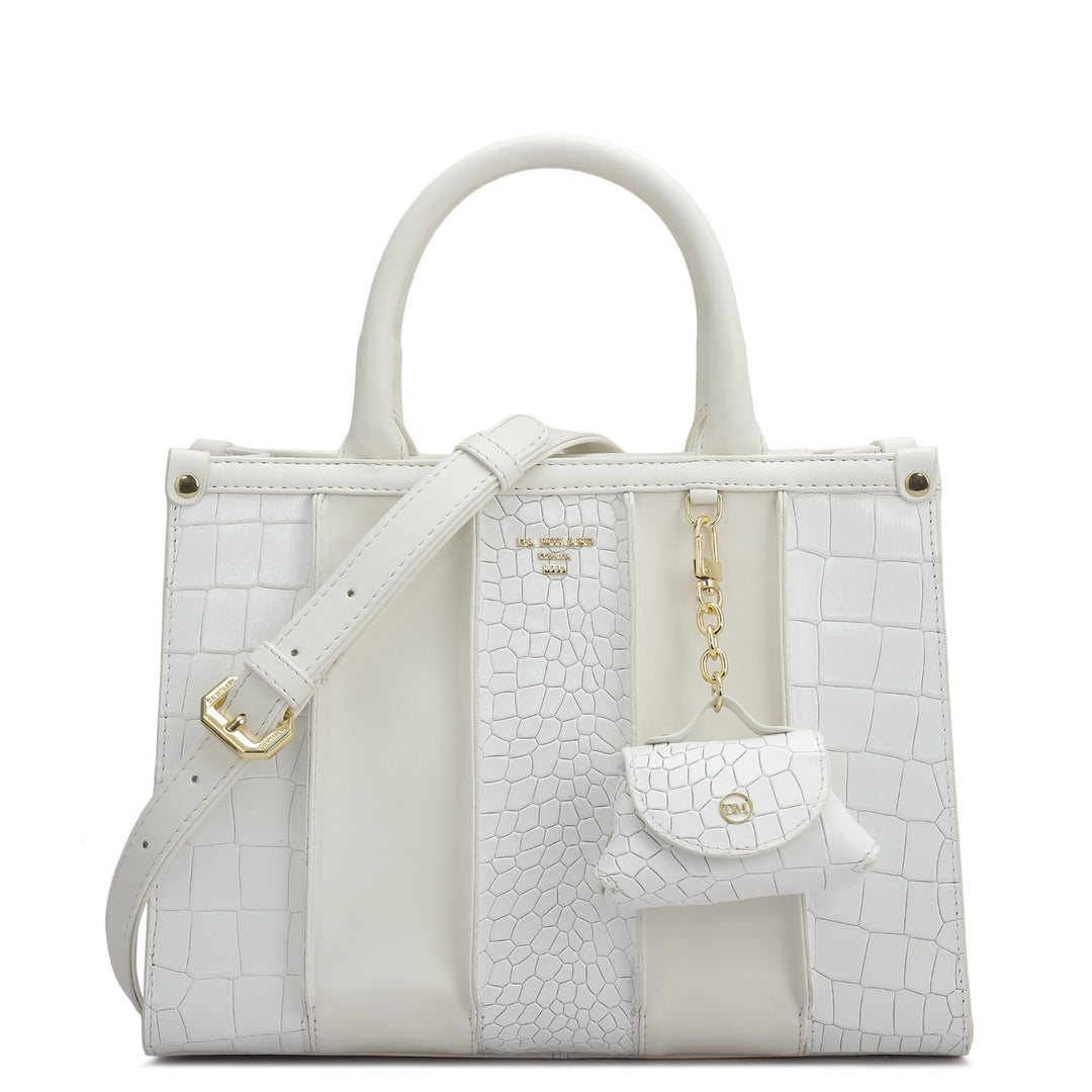 Small Croco Plain Leather Satchel - Snow