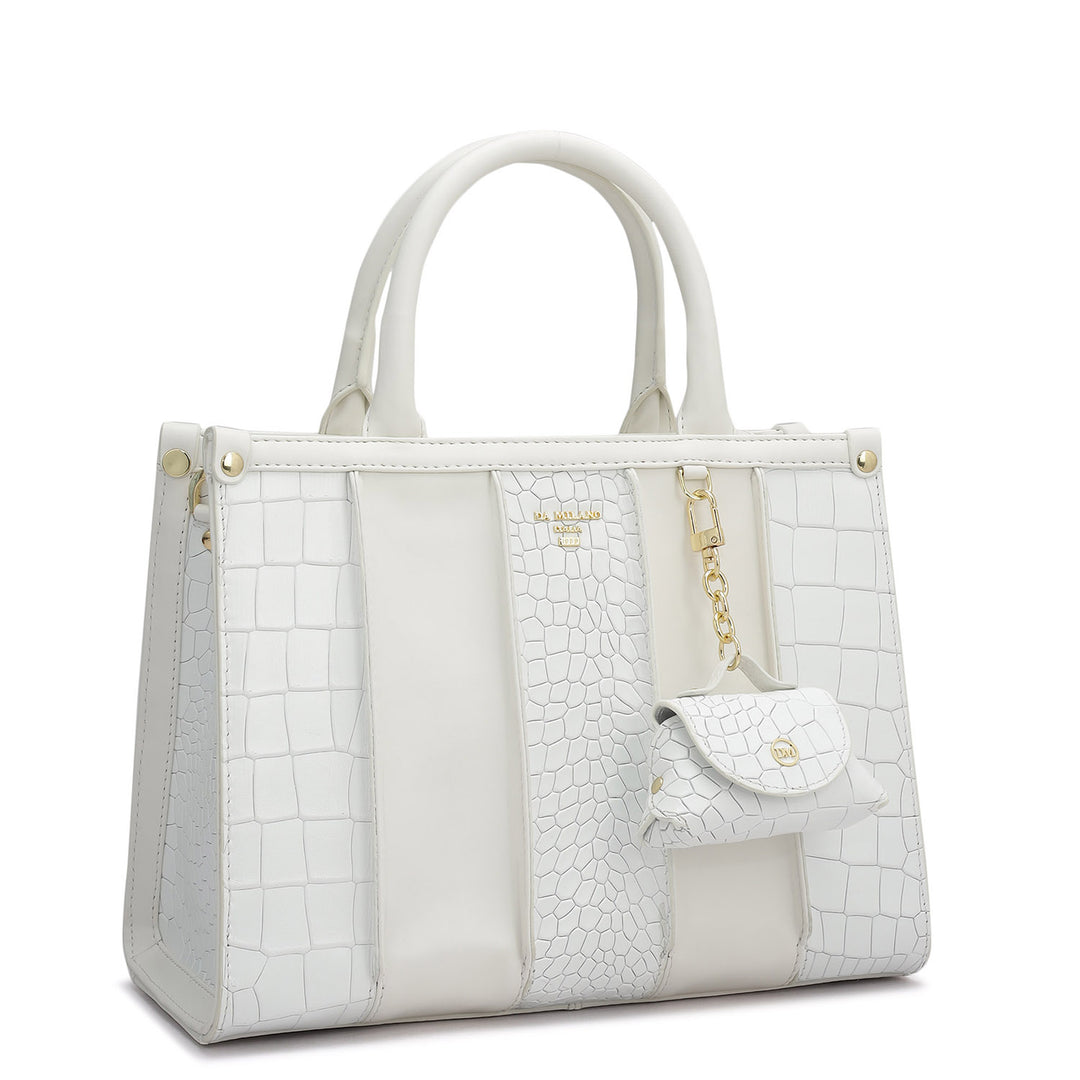 Small Croco Plain Leather Satchel - Snow
