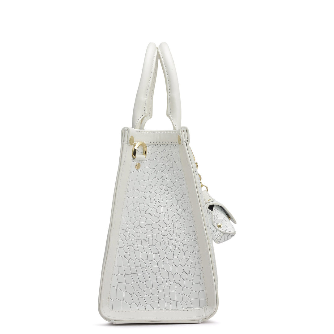 Small Croco Plain Leather Satchel - Snow