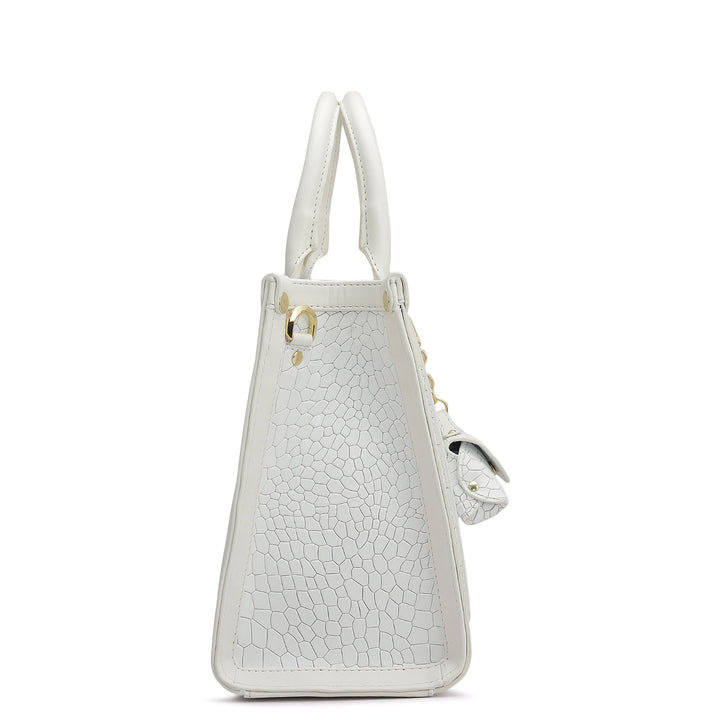 Small Croco Plain Leather Satchel - Snow