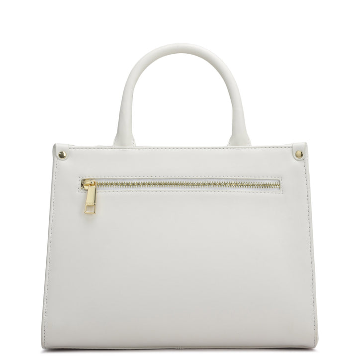 Small Croco Plain Leather Satchel - Snow