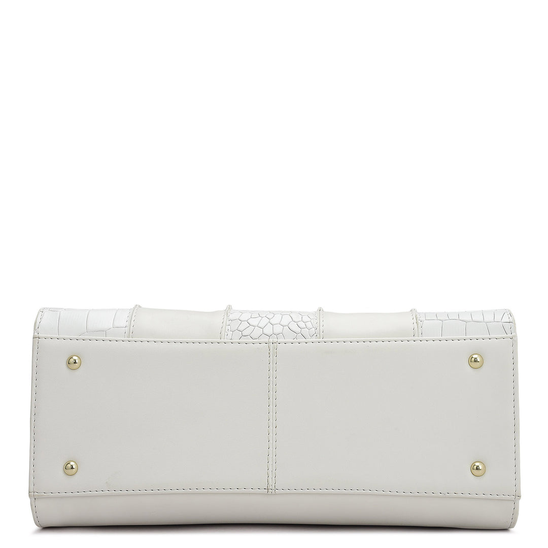 Small Croco Plain Leather Satchel - Snow
