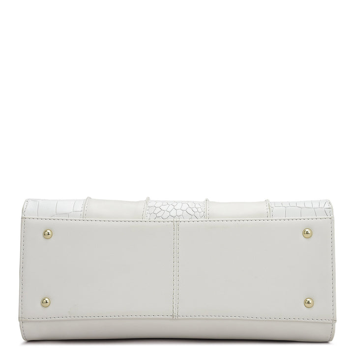 Small Croco Plain Leather Satchel - Snow