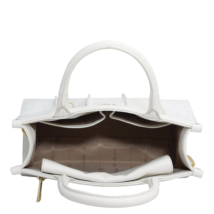 Small Croco Plain Leather Satchel - Snow