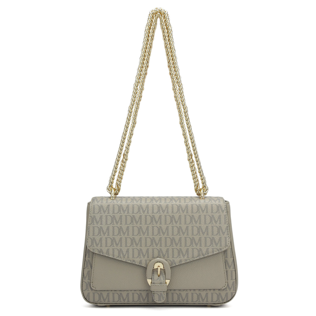 Small Monogram Franzy Leather Shoulder Bag - Chalk