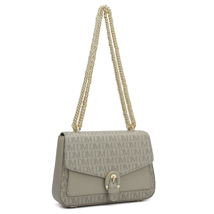 Small Monogram Franzy Leather Shoulder Bag - Chalk