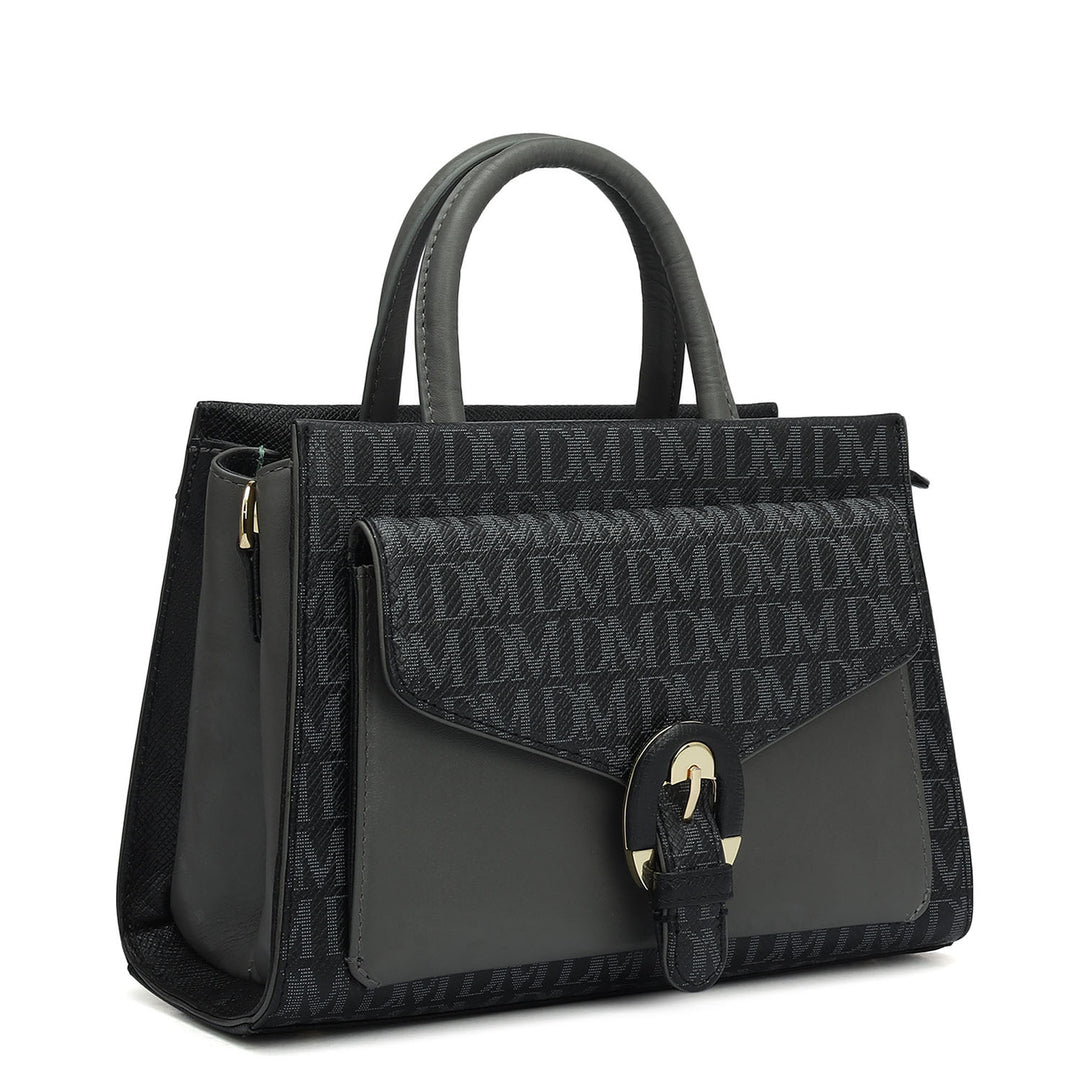 Small Monogram Plain Leather Satchel - Black