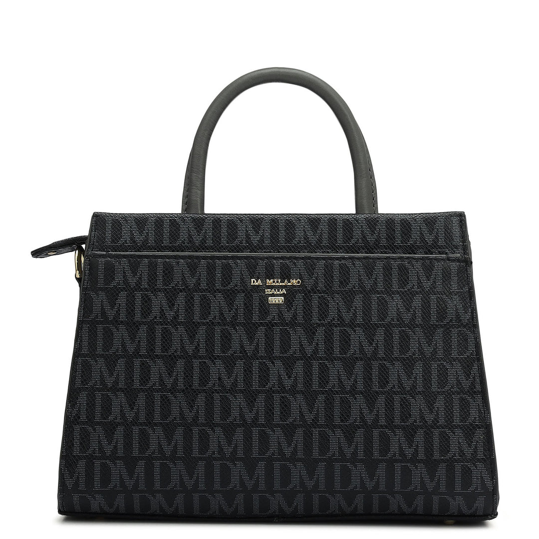 Small Monogram Plain Leather Satchel - Black