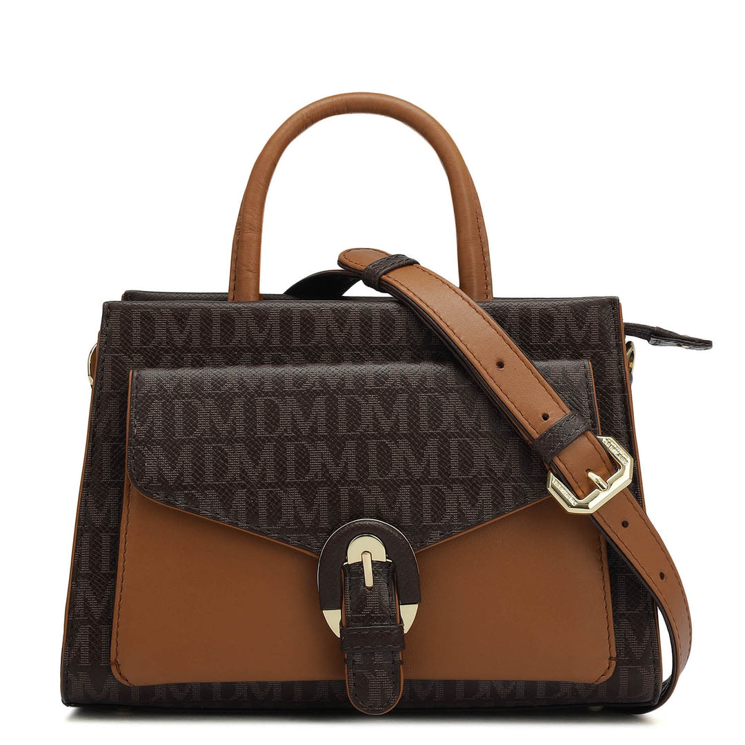 Small Monogram Plain Leather Satchel - Chocolate