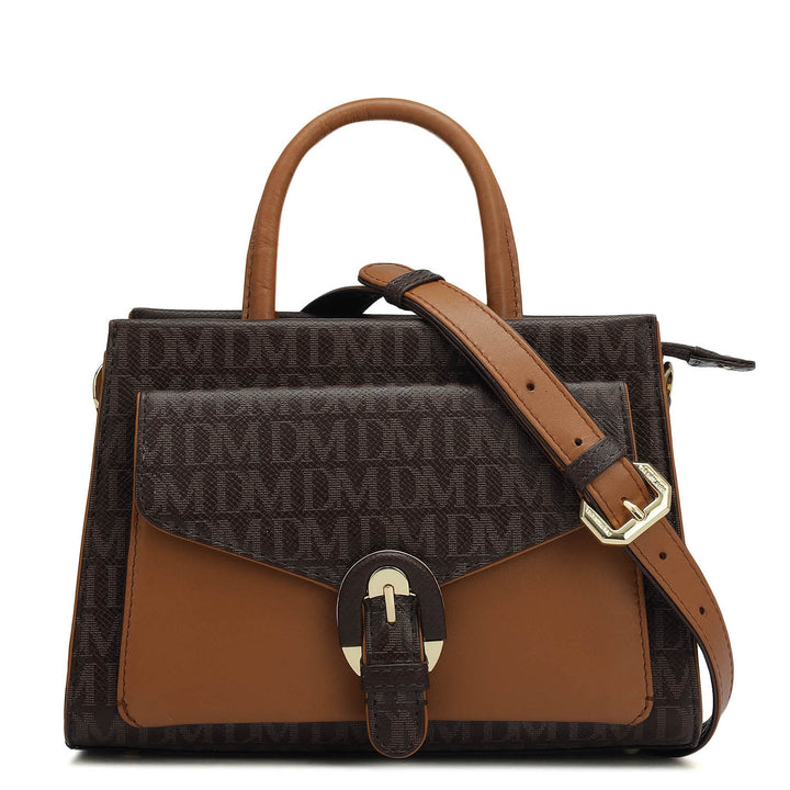 Small Monogram Plain Leather Satchel - Chocolate