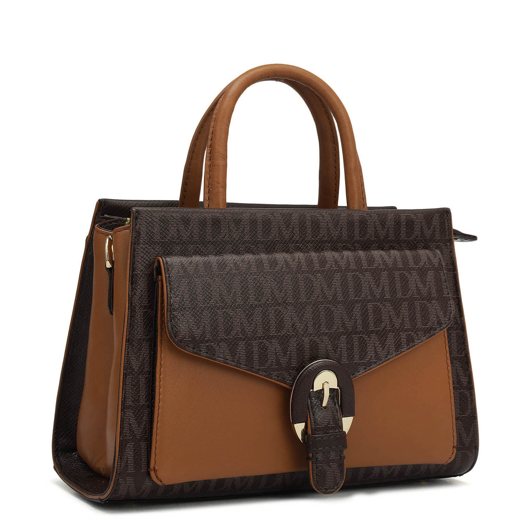 Small Monogram Plain Leather Satchel - Chocolate