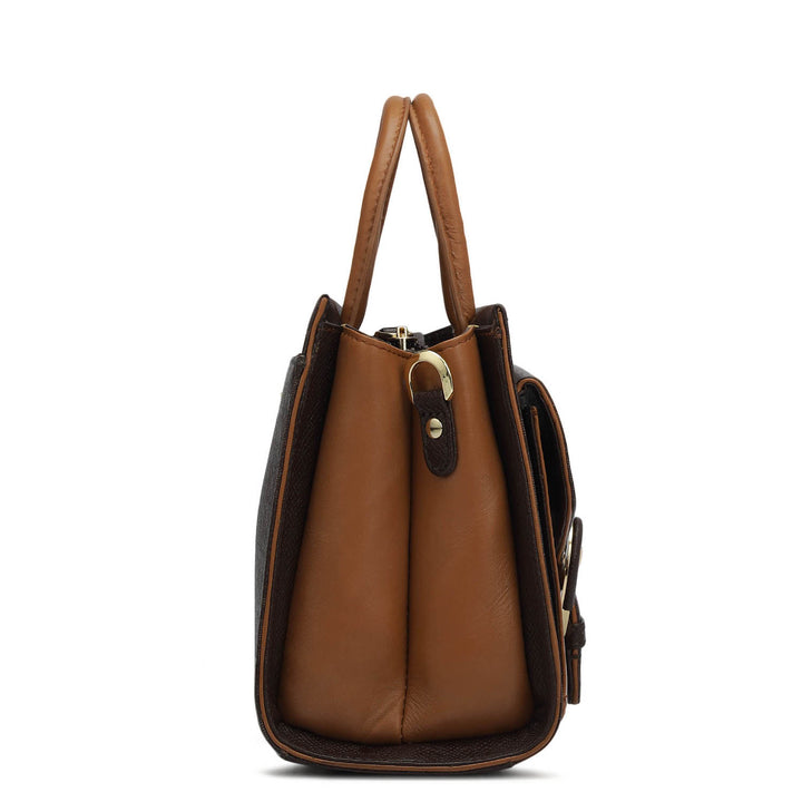 Small Monogram Plain Leather Satchel - Chocolate
