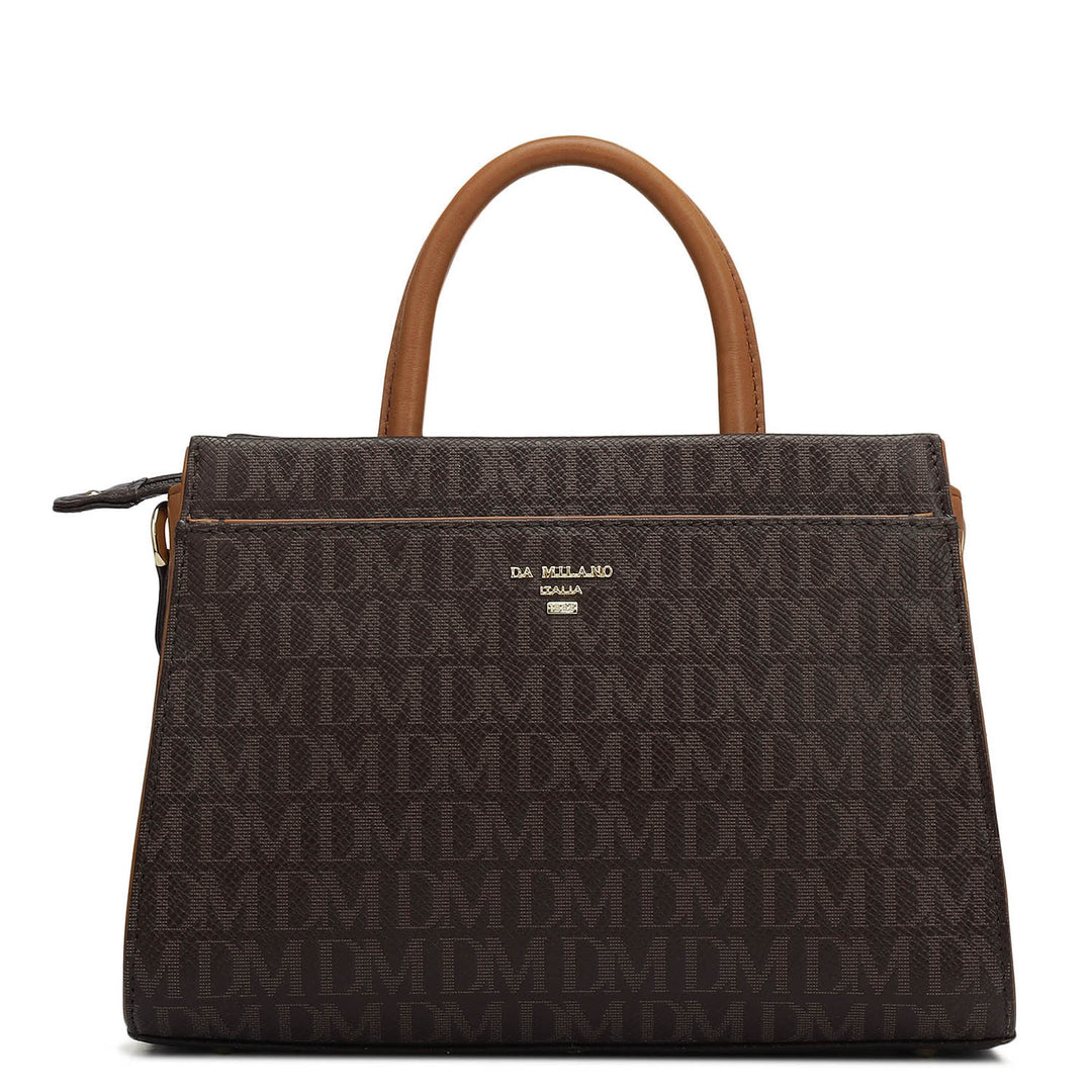 Small Monogram Plain Leather Satchel - Chocolate