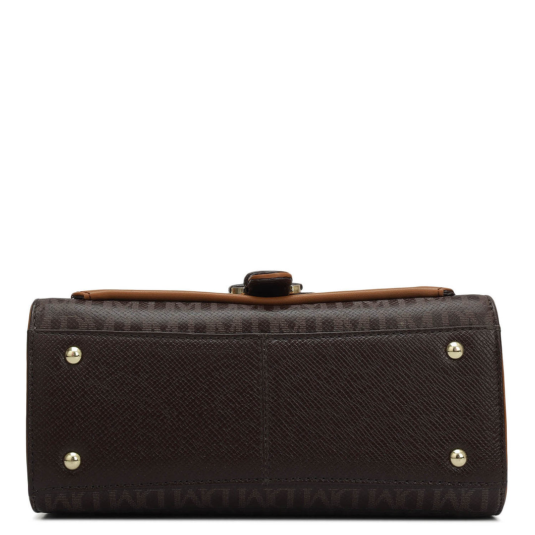 Small Monogram Plain Leather Satchel - Chocolate