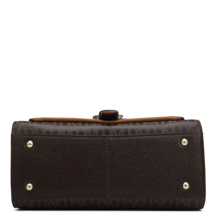 Small Monogram Plain Leather Satchel - Chocolate