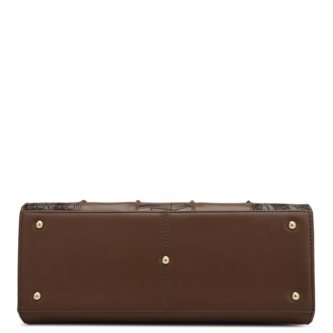 Small Croco Plain Leather Satchel - Date