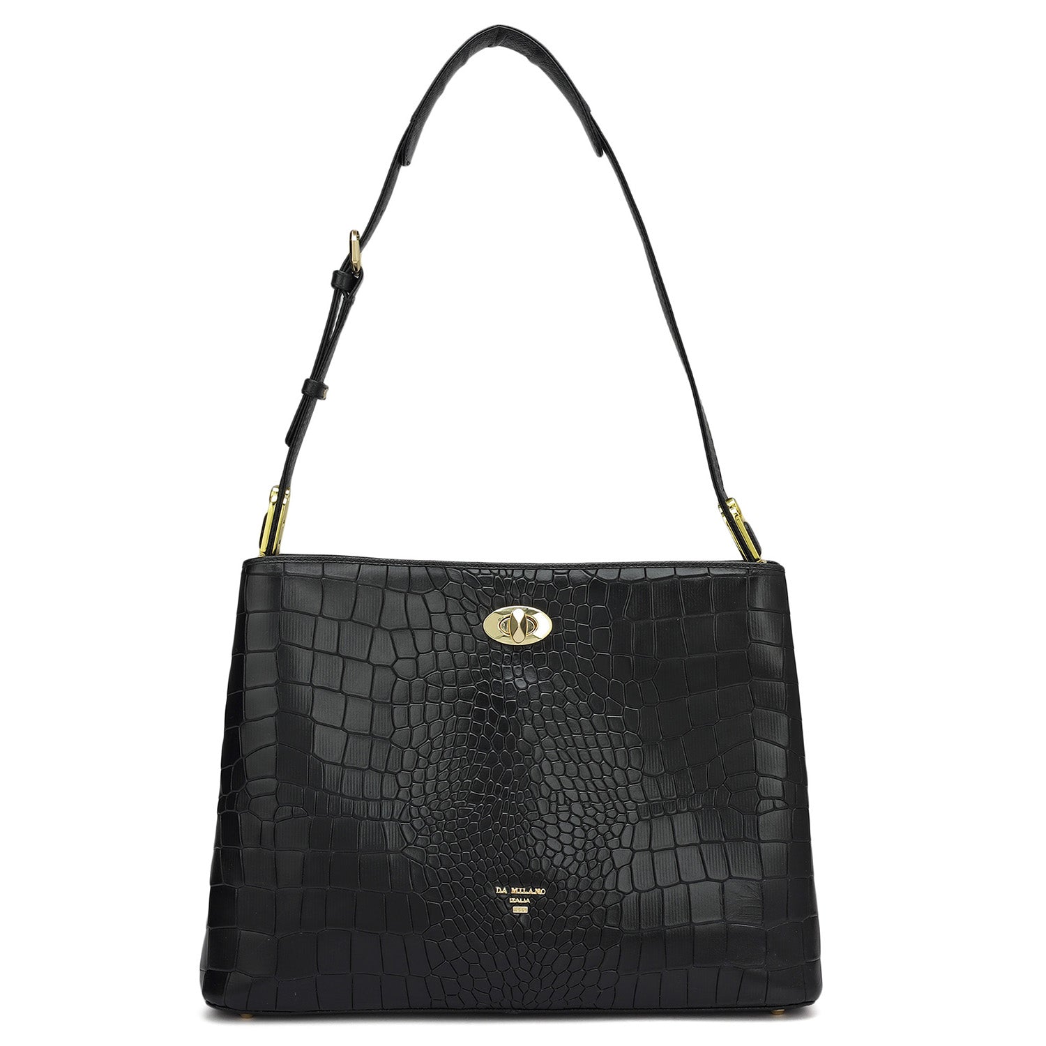 Medium Croco Leather Shoulder Bag Black – Da Milano
