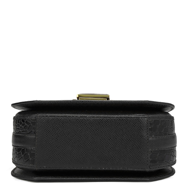 Small Croco Leather Sling - Black