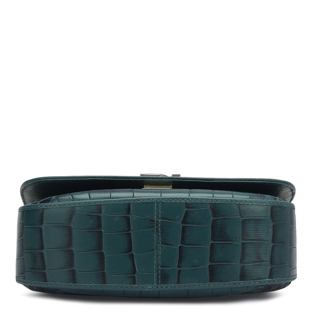 Small Croco Leather Baguette - Octane