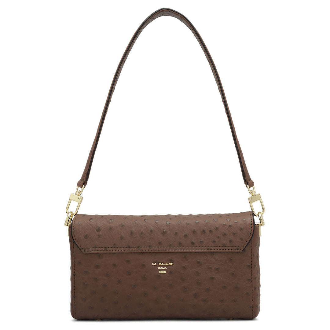 Small Ostrich Leather Baguette - Brown