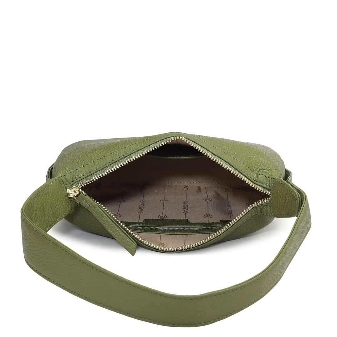 Small Wax Leather Hobo Bag - Fern