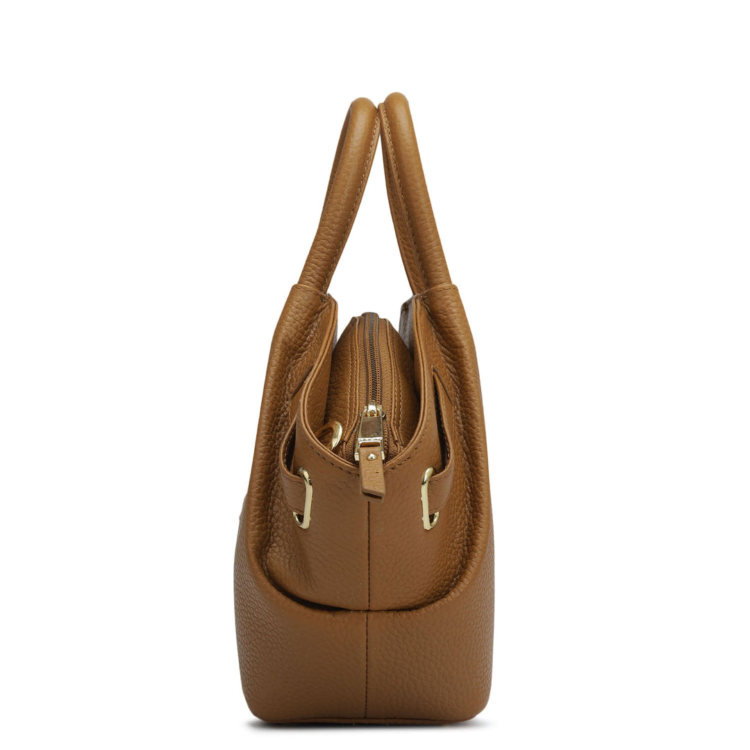 Small Wax Leather Satchel - Caramel