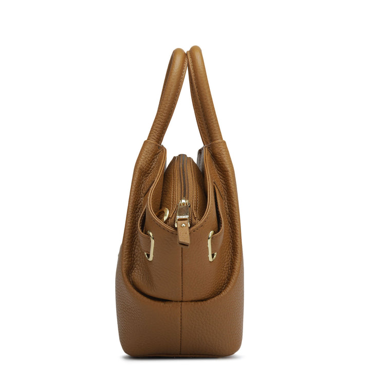 Small Wax Leather Satchel - Caramel