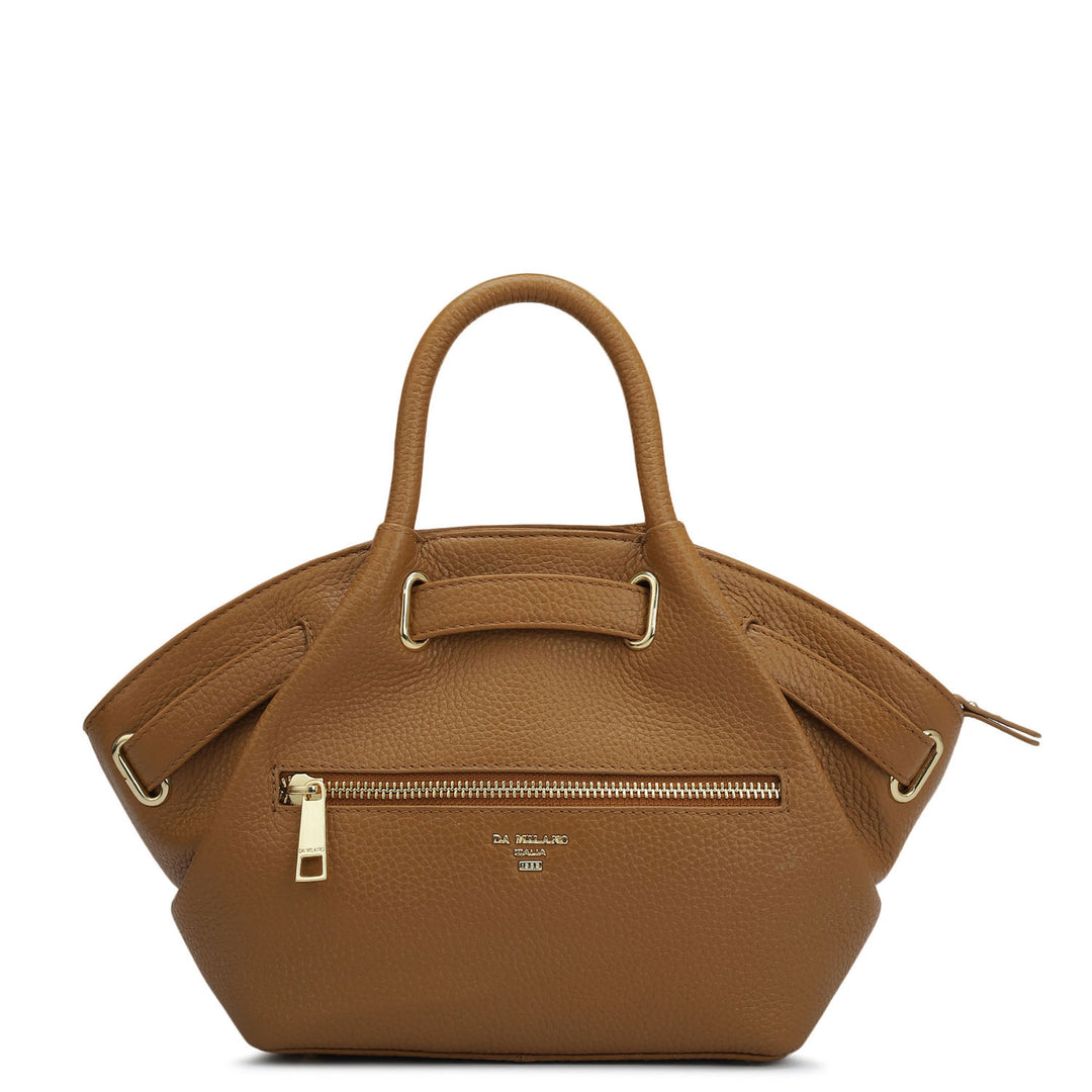 Small Wax Leather Satchel - Caramel