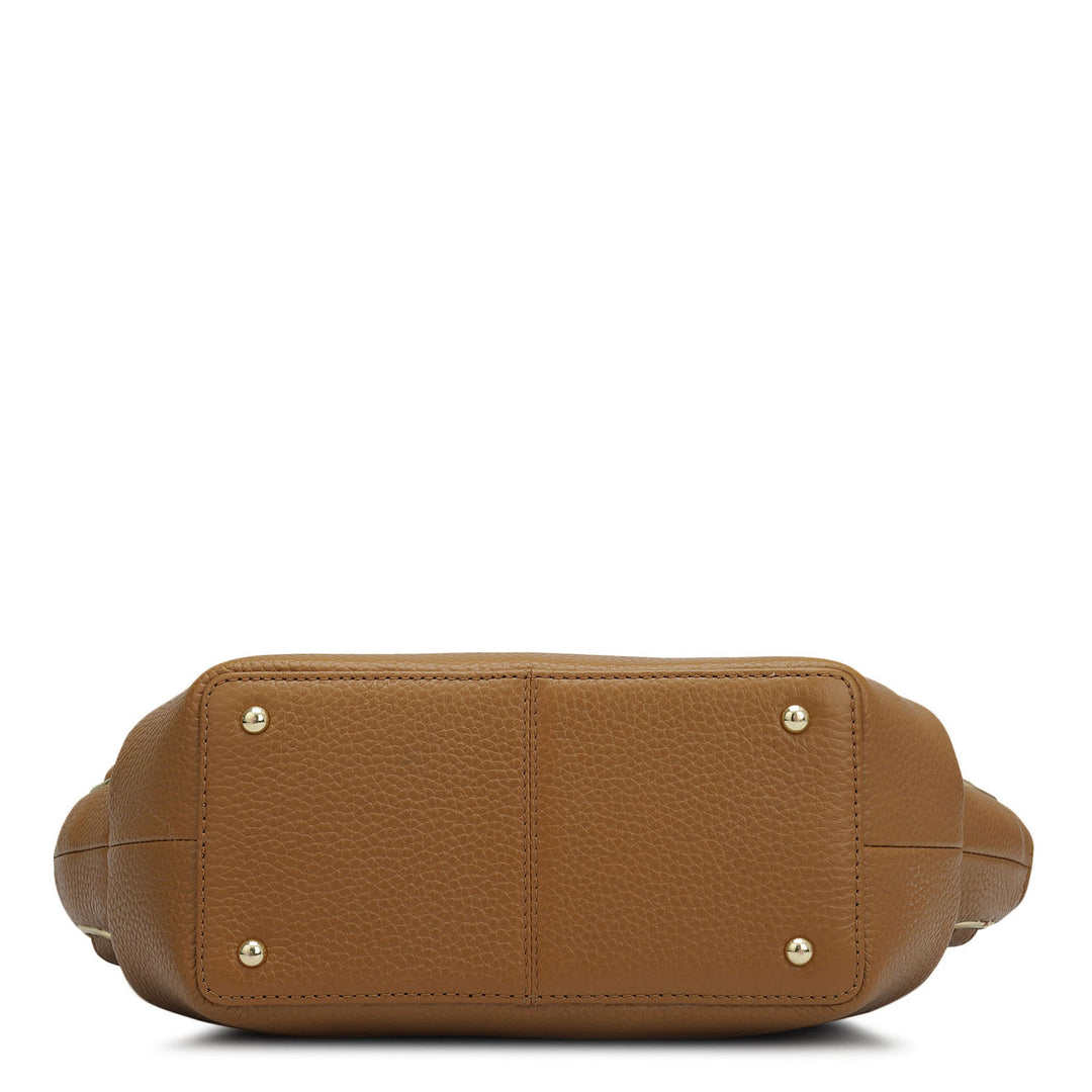 Small Wax Leather Satchel - Caramel