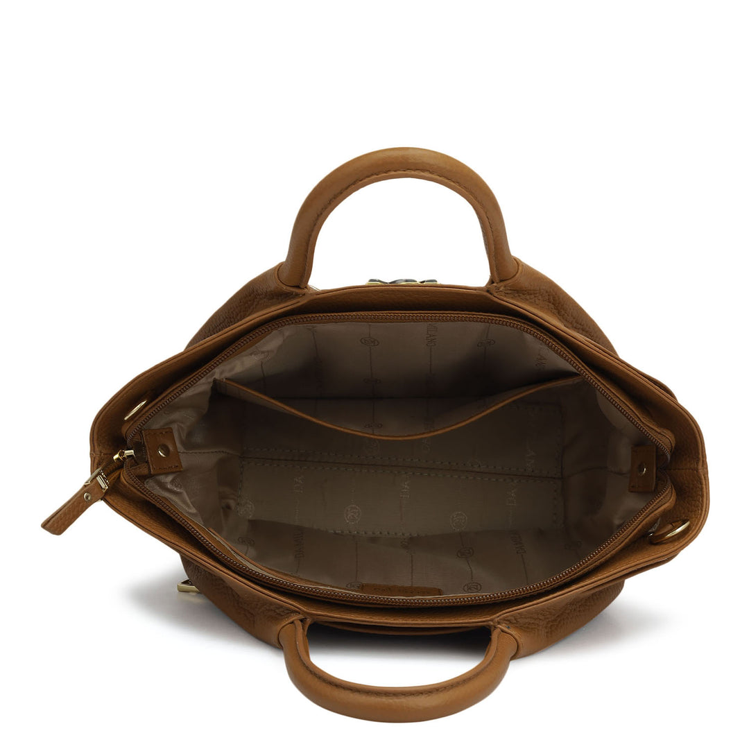 Small Wax Leather Satchel - Caramel