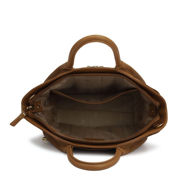 Small Wax Leather Satchel - Caramel