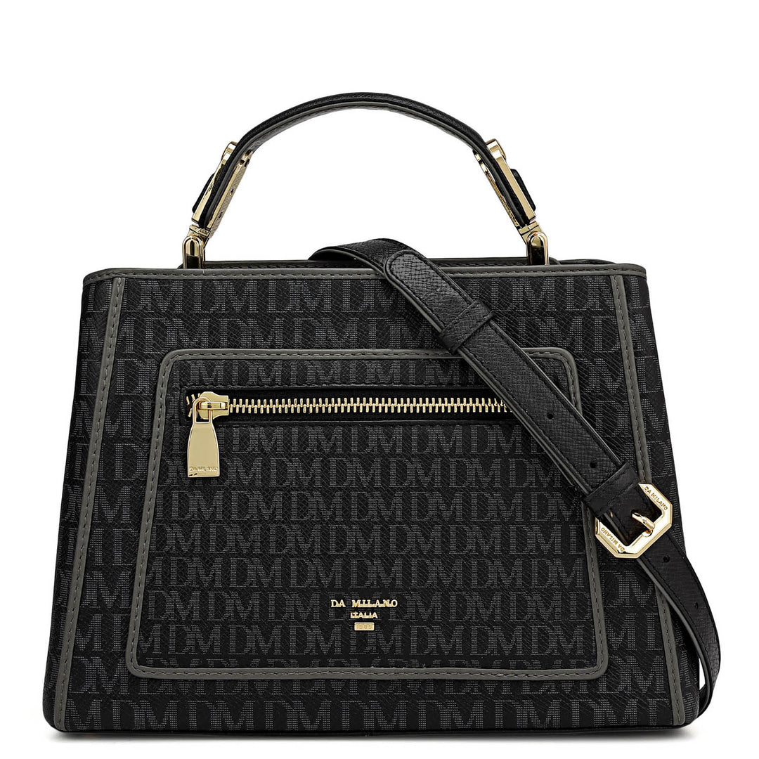 Small Monogram Leather Satchel - Black