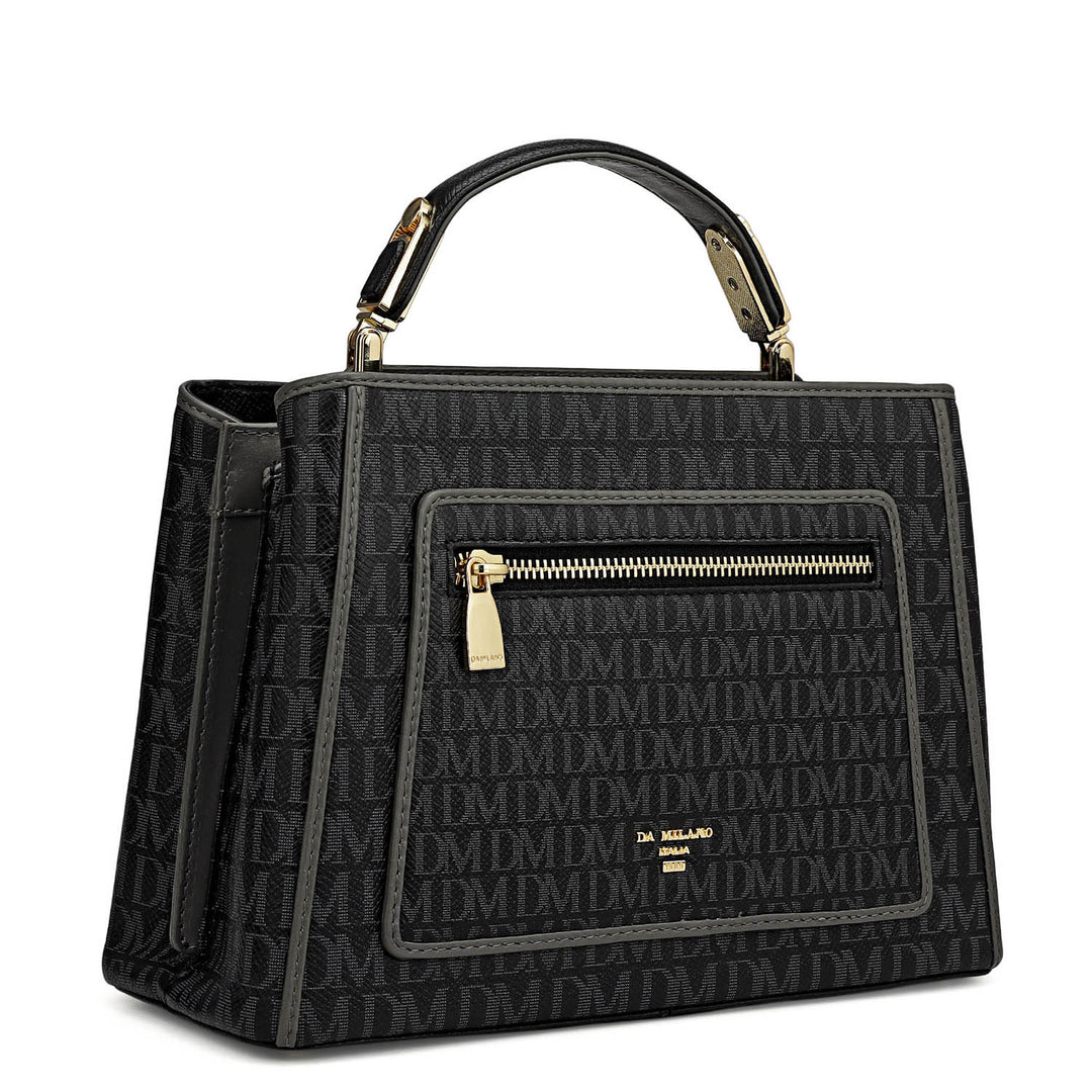 Small Monogram Leather Satchel - Black