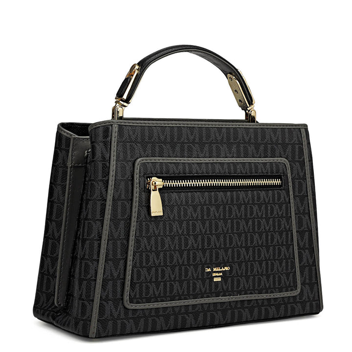 Small Monogram Leather Satchel - Black