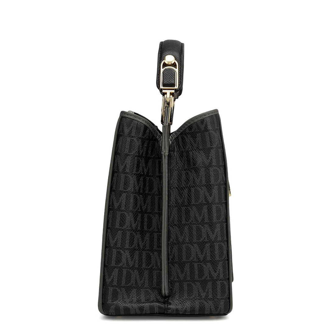 Small Monogram Leather Satchel - Black