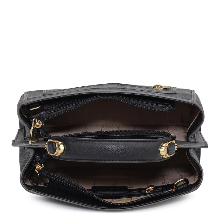 Small Monogram Leather Satchel - Black
