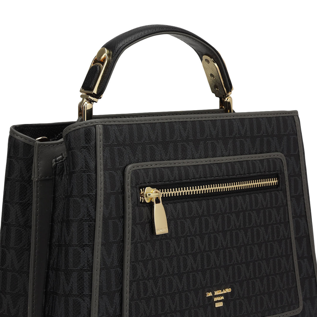 Small Monogram Leather Satchel - Black