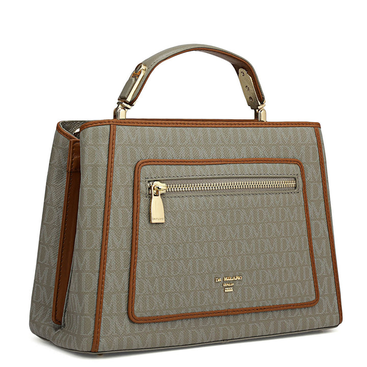 Small Monogram Leather Satchel - Stone Grey