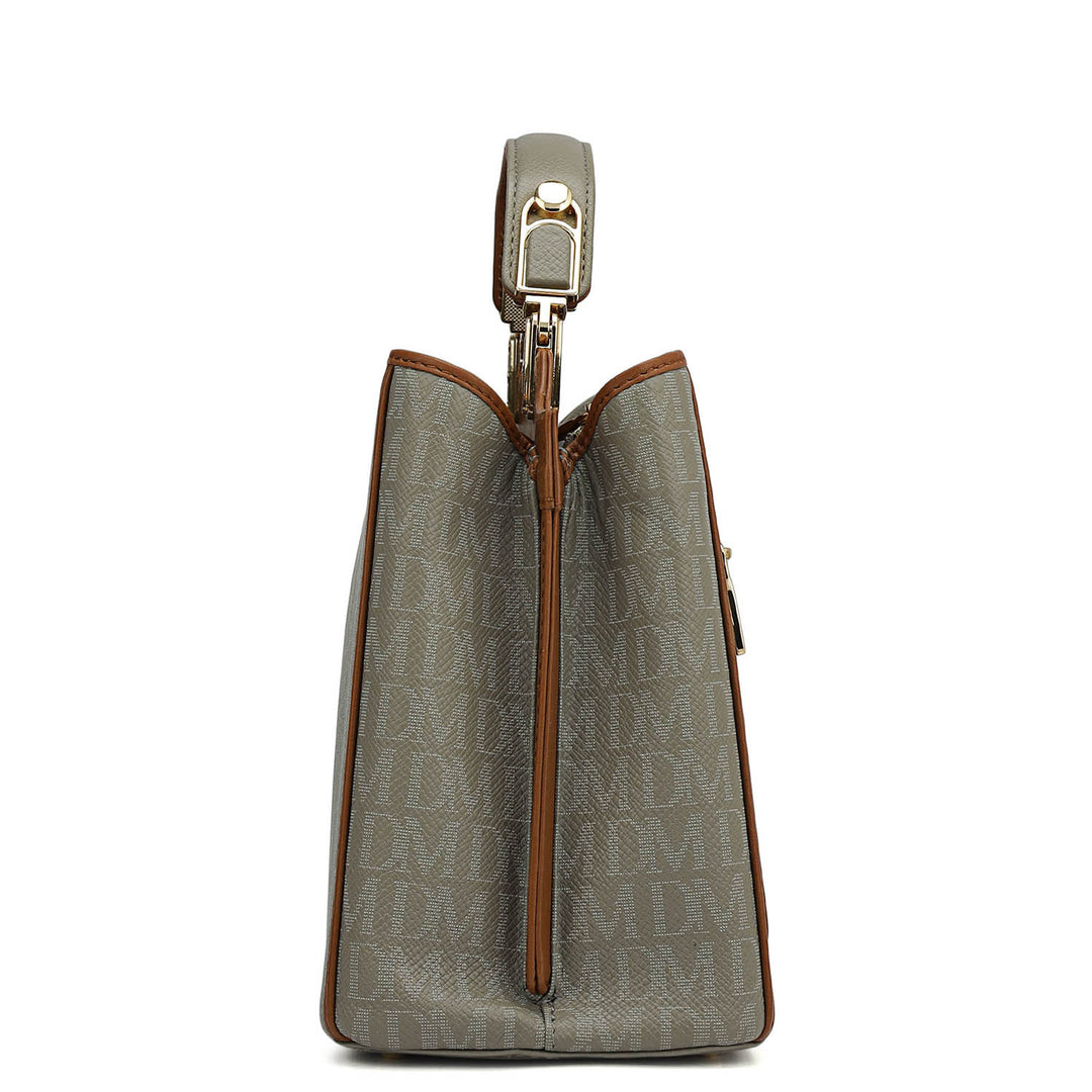 Small Monogram Leather Satchel - Stone Grey