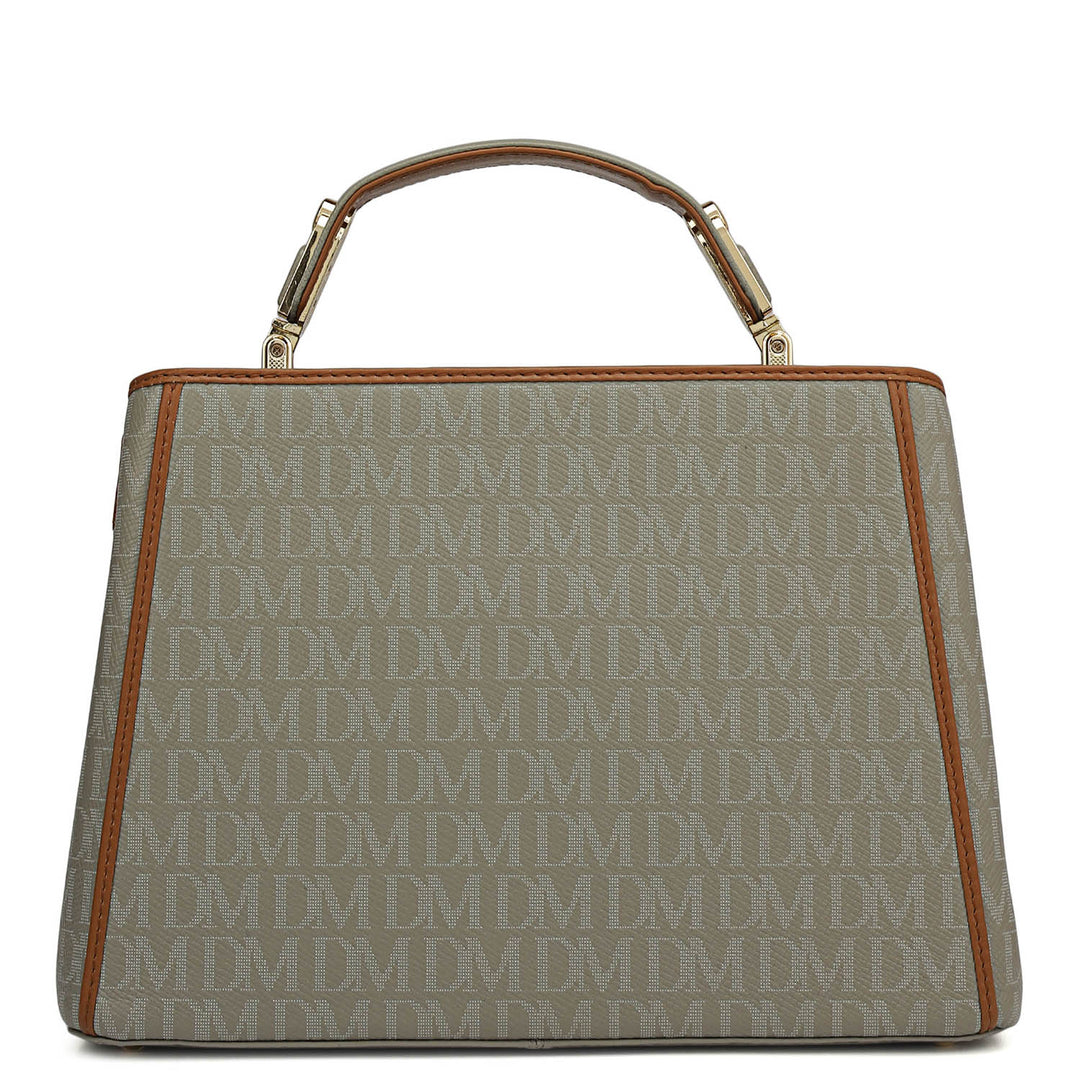 Small Monogram Leather Satchel - Stone Grey