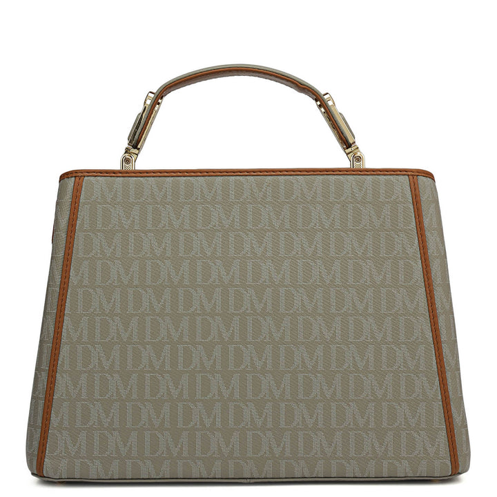 Small Monogram Leather Satchel - Stone Grey