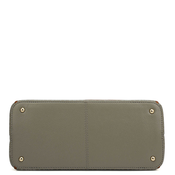 Small Monogram Leather Satchel - Stone Grey