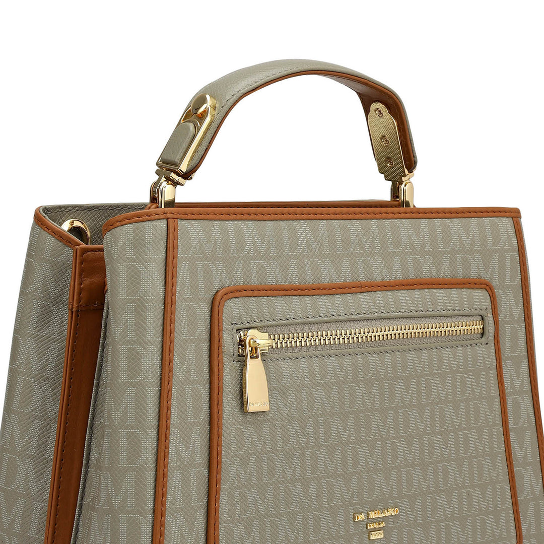 Small Monogram Leather Satchel - Stone Grey