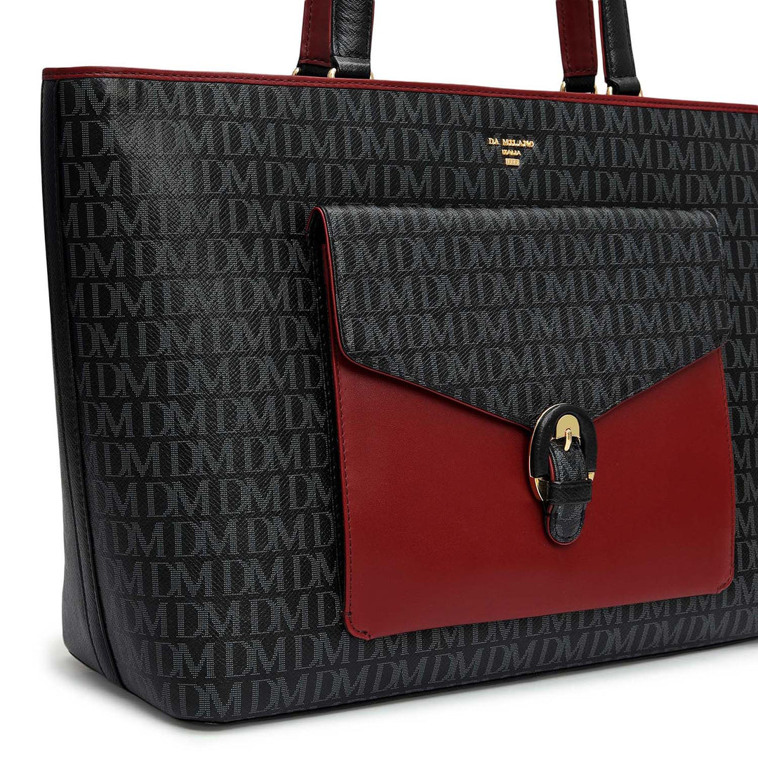 Large Monogram Leather Tote - Black