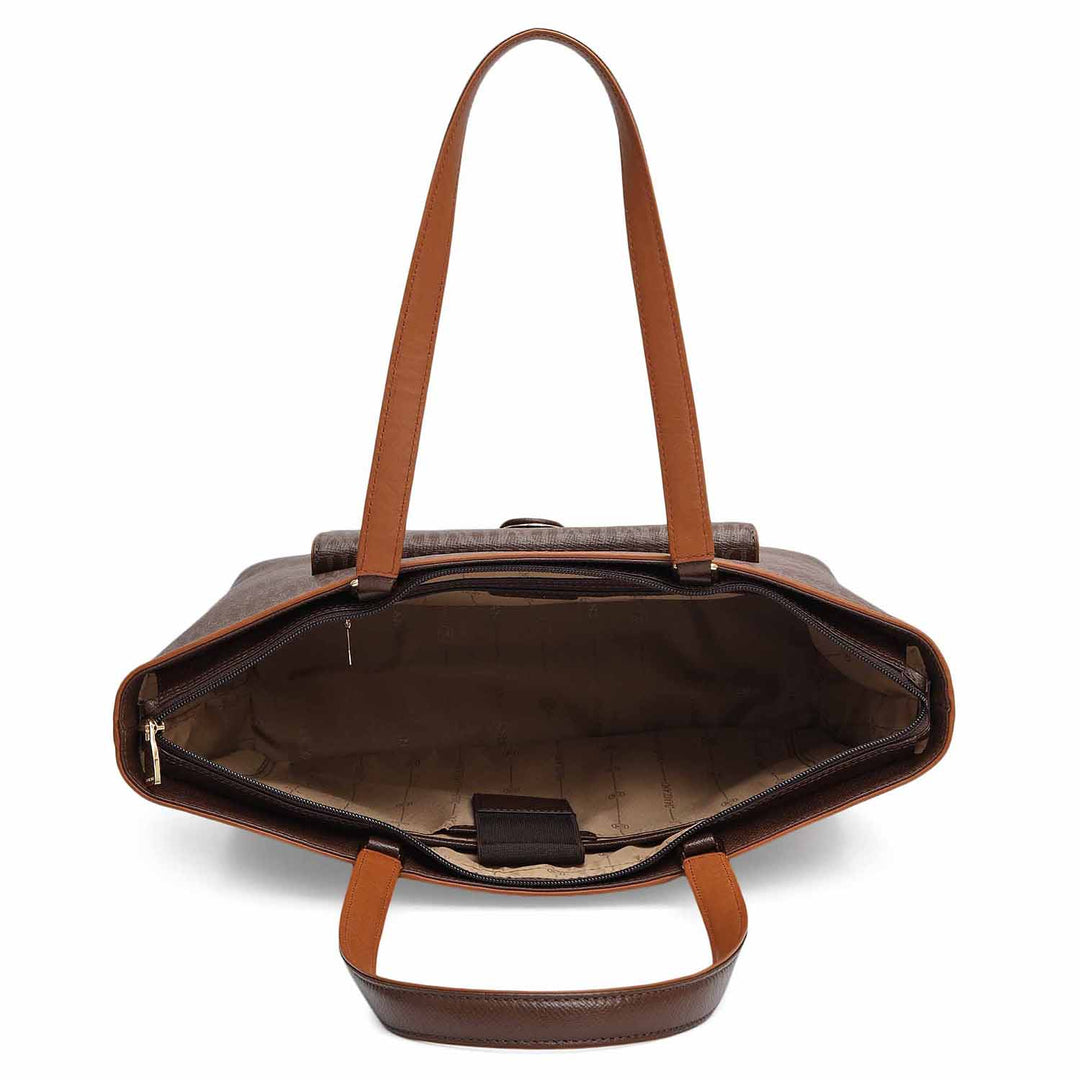 Large Monogram Leather Tote - Walnut