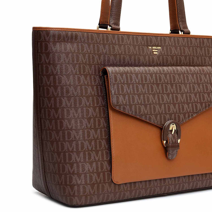 Large Monogram Leather Tote - Walnut