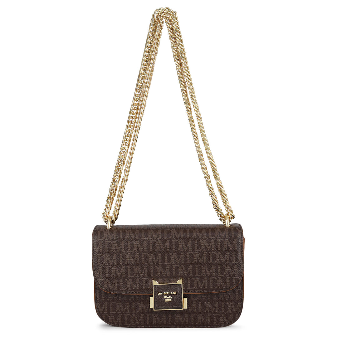 Small Monogram Leather Shoulder Bag - Chocolate