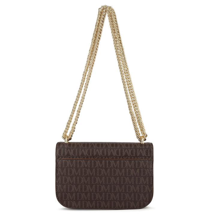 Small Monogram Leather Shoulder Bag - Chocolate