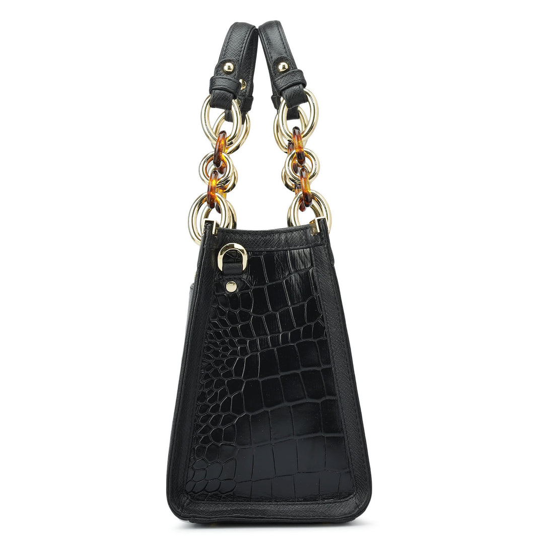 Small Croco Franzy Leather Satchel - Black