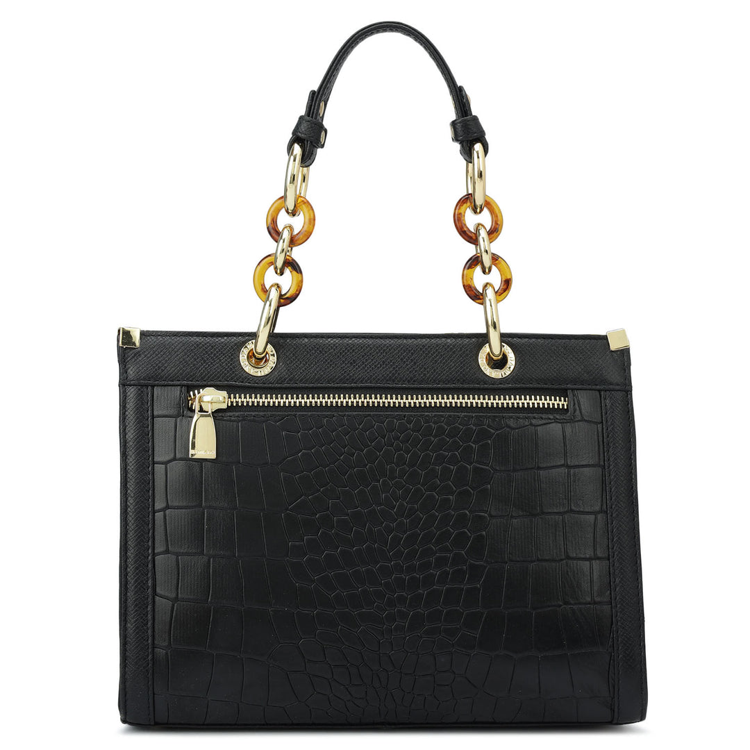 Small Croco Franzy Leather Satchel - Black